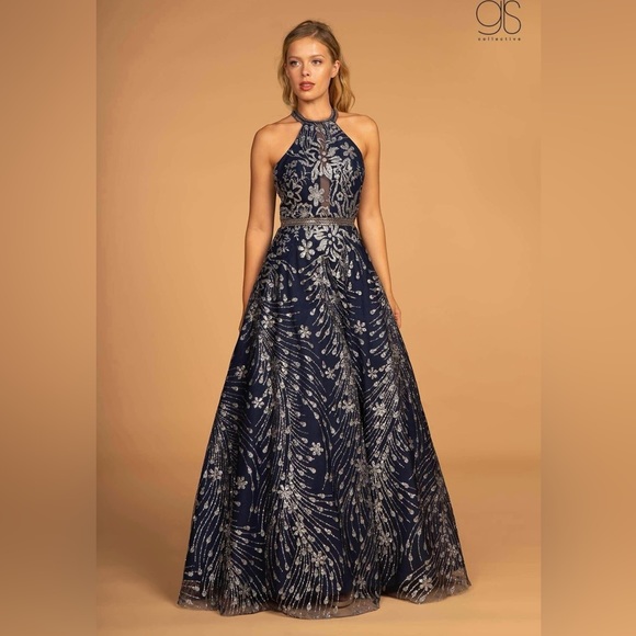 Elizabeth K by GLS Formal Navy Blue Full Length Gown Size Medium Holiday Party - Picture 3 of 13